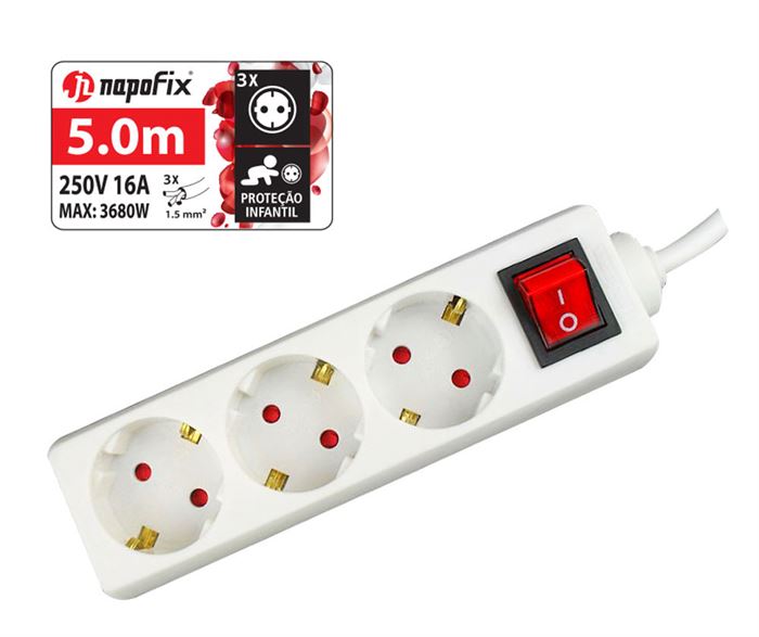Tomada Extensão 3T INT 5M B 3680W 16A 250V