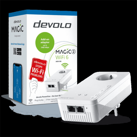 devolo Magic 2 WiFi 6, Complemento, PLC até 2400Mbps, Mesh, Wi-Fi 6 até 1800Mbps, 2x LAN Gigabit